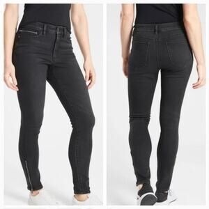 Athleta sculptec skinny jeans zip pocket black stretch comfort sz 6 performance